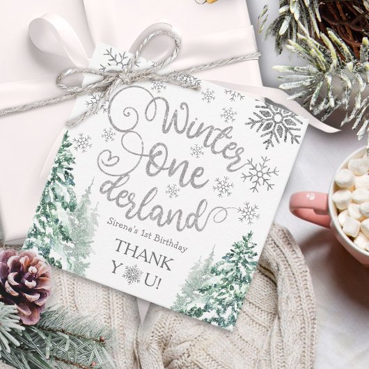 Winter ONEderland Snow Winter Forest 1e verjaardag Bedankjes Labels
