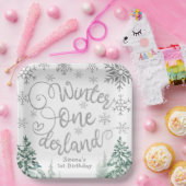 Winter ONEderland Snow Winter Forest 1e verjaardag Papieren Bordje (Feest)