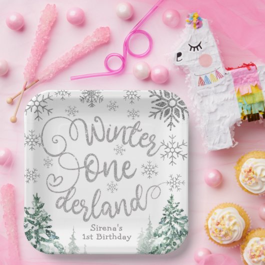 Winter ONEderland Snow Winter Forest 1e verjaardag Papieren Bordje (Feest)