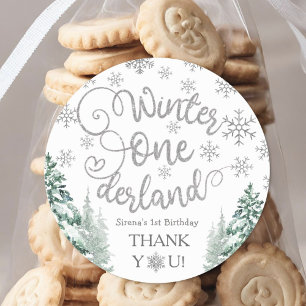 Winter ONEderland Snow Winter Forest 1e verjaardag Ronde Sticker