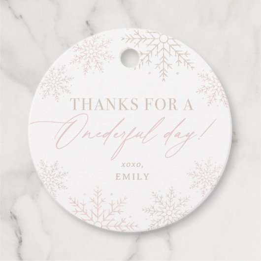 Winter Onederland Snowflake 1e verjaardag Bedankjes Labels (Voorkant)