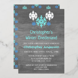 Winter Onederland Snowflake 1e verjaardag Folie Uitnodiging