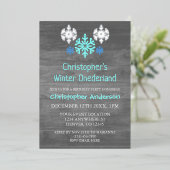 Winter Onederland Snowflake 1e verjaardag Folie Uitnodiging (Staand Voorkant)