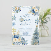 Winter Onederland Snowflake 1e verjaardag Kaart (Staand voorkant)