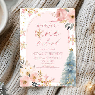 Winter Onederland Snowflake 1e verjaardag Kaart