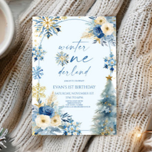 Winter Onederland Snowflake 1e verjaardag Kaart