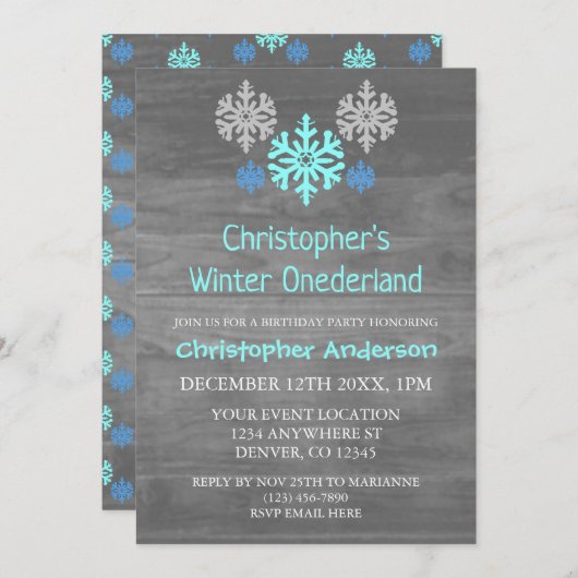 Winter Onederland Snowflake 1e verjaardag Kaart (Voorkant / Achterkant)