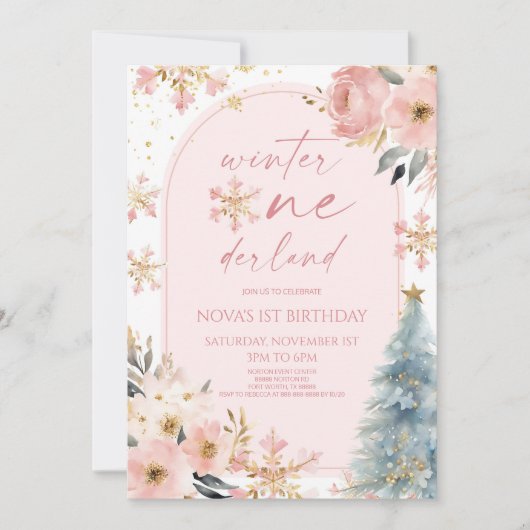 Winter Onederland Snowflake 1e verjaardag Kaart (Voorkant)