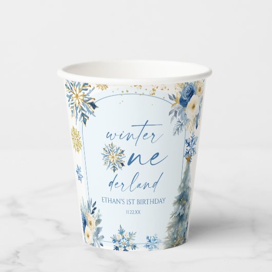 Winter Onederland Snowflake 1e verjaardag Papieren Bekers (Voorkant)