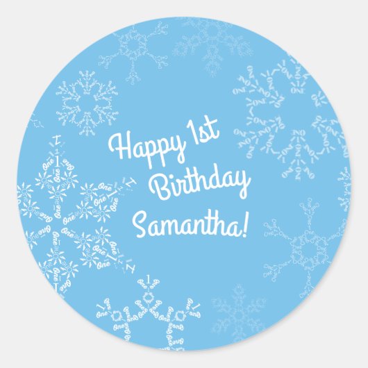 Winter Onederland Snowflake 1e verjaardag Ronde Sticker (Voorkant)