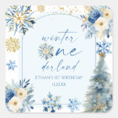 Winter Onederland Snowflake 1e verjaardag Vierkante Sticker (Voorkant)