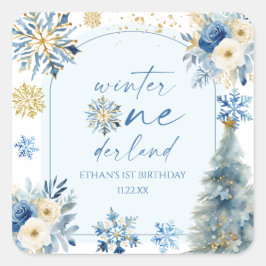 Winter Onederland Snowflake 1e verjaardag Vierkante Sticker