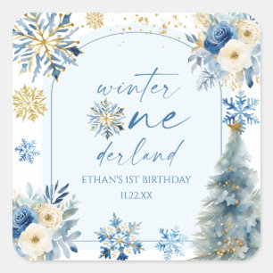 Winter Onederland Snowflake 1e verjaardag Vierkante Sticker