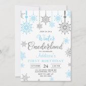Winter Onederland Snowflake 1s Birthday Uitnodigin Kaart (Voorkant)