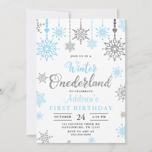 Winter Onederland Snowflake 1s Birthday Uitnodigin Kaart (Voorkant)