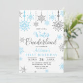 Winter Onederland Snowflake 1s Birthday Uitnodigin Kaart (Staand voorkant)
