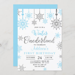 Winter Onederland Snowflake 1s Birthday Uitnodigin Kaart