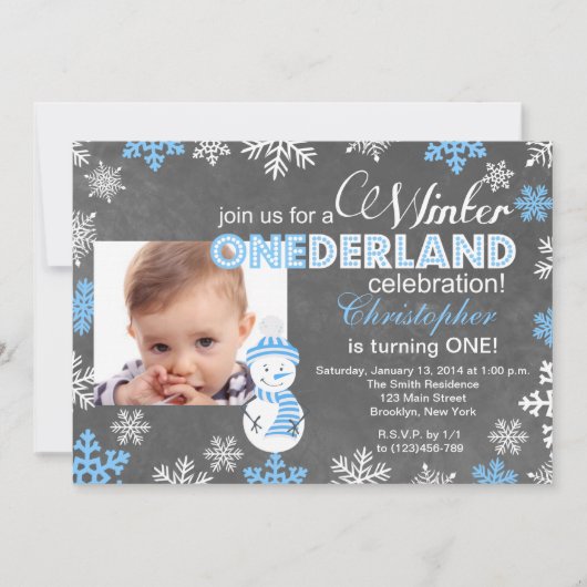 Winter ONEderland Snowflake 1st Birthday Invite Kaart (Voorkant)