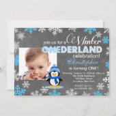 Winter ONEderland Snowflake 1st Birthday Invite Kaart (Voorkant)