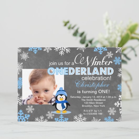 Winter ONEderland Snowflake 1st Birthday Invite Kaart (Staand voorkant)