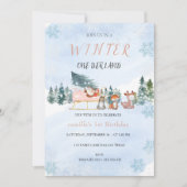 Winter Onederland Snowflake Animal Birthday Kaart (Voorkant)