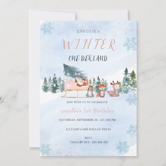Winter Onederland Snowflake Animal Birthday Kaart (Voorkant)
