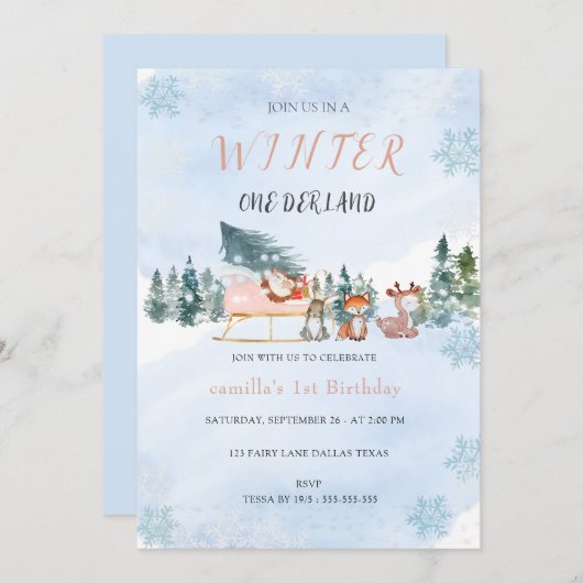 Winter Onederland Snowflake Animal Birthday Kaart (Voorkant / Achterkant)