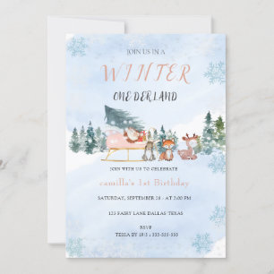 Winter Onederland Snowflake Animal Birthday Kaart