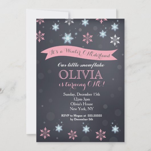 Winter Onederland Snowflake Birthday Invitations Kaart (Voorkant)