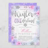 Winter ONEderland Snowflake Birthday Uitnodiging (Voorkant / Achterkant)