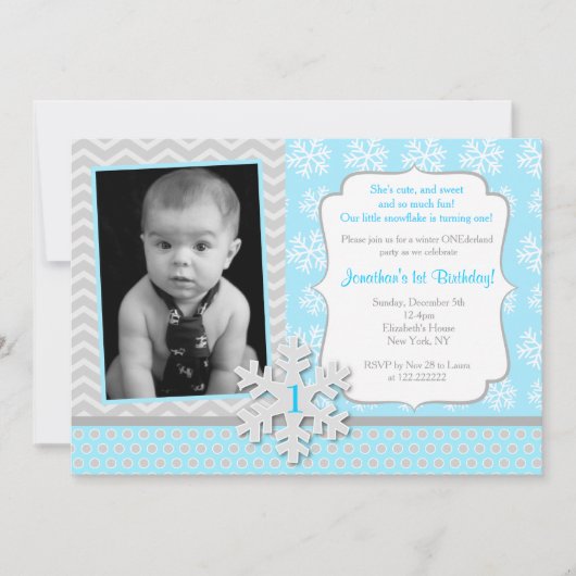Winter Onederland Snowflake Birthday Uitnodiging (Voorkant)