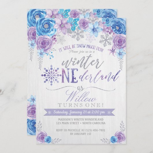 Winter ONEderland Snowflake Birthday Uitnodiging (Voorkant / Achterkant)