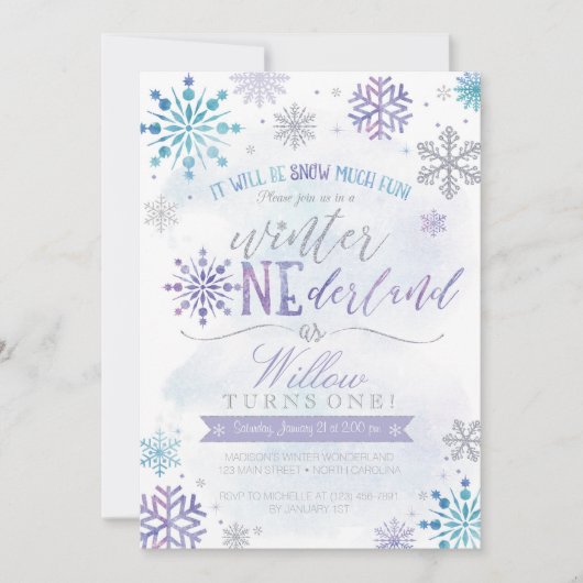 Winter ONEderland Snowflake Birthday Uitnodiging (Voorkant)