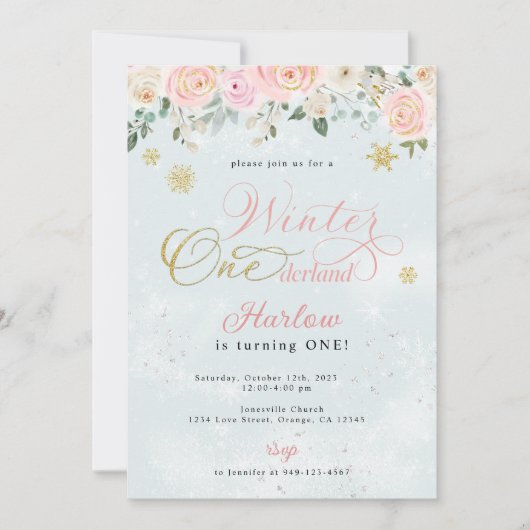 Winter Onederland Snowflake Birthday Uitnodiging (Voorkant)