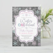 Winter ONEderland Snowflake Birthday Uitnodiging (Staand voorkant)