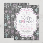 Winter ONEderland Snowflake Birthday Uitnodiging (Voorkant / Achterkant)