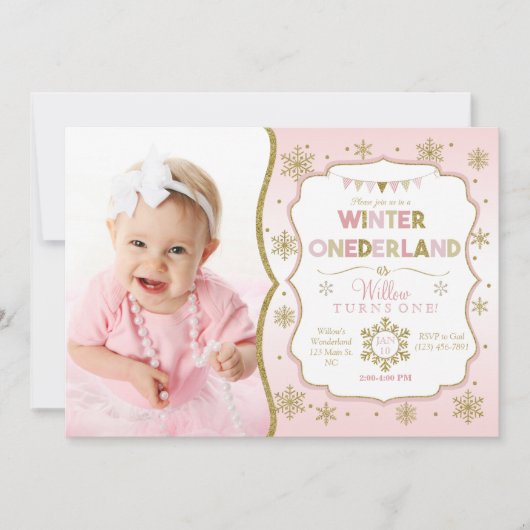 Winter Onederland Snowflake Birthday Uitnodiging (Voorkant)