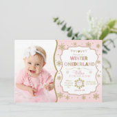 Winter Onederland Snowflake Birthday Uitnodiging (Staand voorkant)