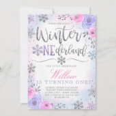 Winter ONEderland Snowflake Birthday Uitnodiging (Voorkant)
