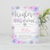 Winter ONEderland Snowflake Birthday Uitnodiging (Staand voorkant)
