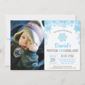 Winter Onederland Snowflake Blue Boy 1st Birthday Kaart (Voorkant)