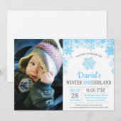 Winter Onederland Snowflake Blue Boy 1st Birthday Kaart (Voorkant / Achterkant)