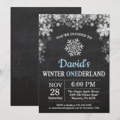 Winter Onederland Snowflake Blue Boy 1st Birthday Kaart (Voorkant / Achterkant)