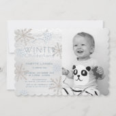 Winter Onederland Snowflake Blue Foto1st Birthday Kaart (Voorkant)