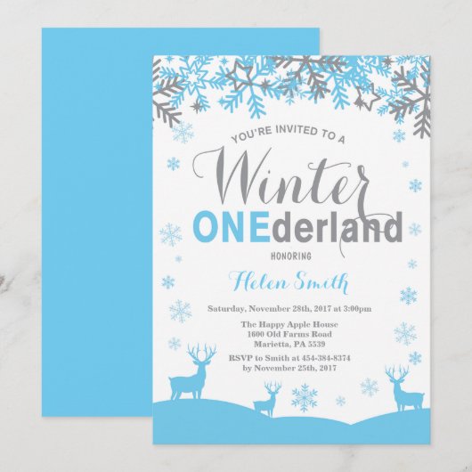 Winter Onederland Snowflake Boy 1st Birthday Kaart (Voorkant / Achterkant)