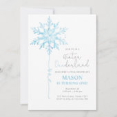 Winter ONEderland Snowflake Boy Eerste Verjaardag Kaart (Voorkant)