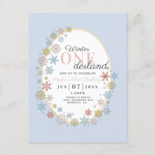 Winter Onederland Snowflake First Birthday Invitat Briefkaart