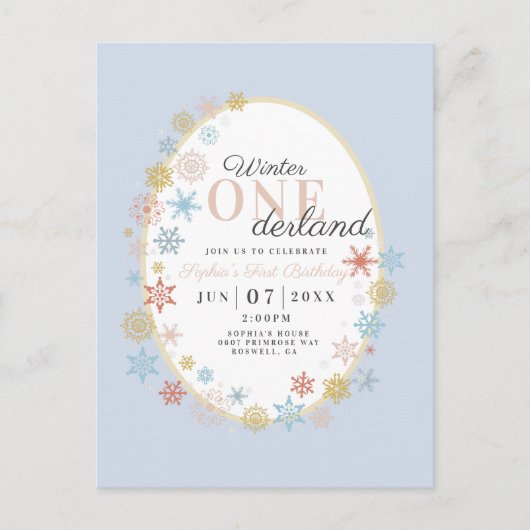 Winter Onederland Snowflake First Birthday Invitat Briefkaart (Voorkant)