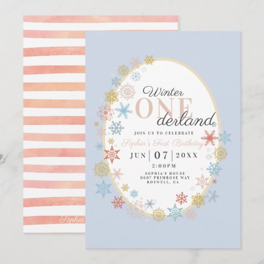 Winter Onederland Snowflake First Birthday Kaart (Voorkant / Achterkant)