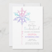 Winter ONEderland Snowflake Girl Eerste Verjaardag Kaart (Voorkant)